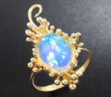 Золотое кольцо с кристаллическим эфиопским опалом 2,75 карат и бриллиантами Золото