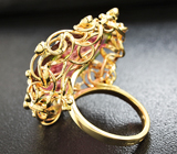 Золотое кольцо с крупным слайсом арбузного турмалина 16,02 карат Золото
