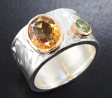Серебряное кольцо с цитрином и перидотом Серебро 925