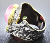 Серебряное кольцо с розовым сапфиром 12,94 карат и перидотами Серебро 925