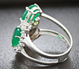 Серебряное кольцо с зелеными агатами, дымчатым кварцем и перидотами Серебро 925