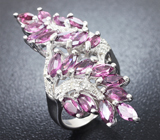 Эффектное серебряное кольцо с родолитами Серебро 925