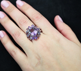 Замечательное cеребряное кольцо с аметистами, родолитами и танзанитами Серебро 925