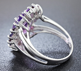Замечательное cеребряное кольцо с аметистами, родолитами и танзанитами Серебро 925