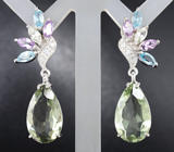 Серебряные сеьрги с празиолитами, аметистами и топазами Серебро 925