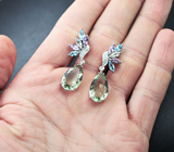 Серебряные сеьрги с празиолитами, аметистами и топазами Серебро 925