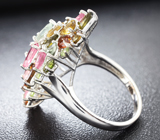 Праздничное серебряное кольцо с разноцветными турмалинами Серебро 925