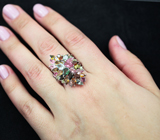 Праздничное серебряное кольцо с разноцветными турмалинами Серебро 925