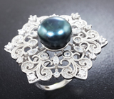 Филигранное серебряное кольцо с цветной жемчужиной Серебро 925
