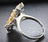 Серебряное кольцо с кристаллическим черным опалом, гранатами и сапфирами Серебро 925