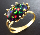Золотое кольцо с роскошным кристаллическим черным опалом 3,77 карат Золото