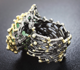 Серебряное кольцо с пренитом и хромдиопсидами Серебро 925