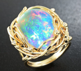 Кольцо с кристаллическим эфиопским опалом и бриллиантами Золото