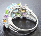 Чудесное серебряное кольцо с голубыми топазами, перидотами, цитринами и аметистами Серебро 925