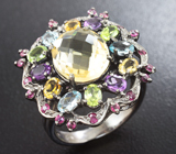 Эффектное серебряное кольцо с самоцветами Серебро 925