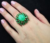 Серебряное кольцо с хризопразом, цаворитами и желтыми сапфирами Серебро 925