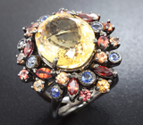 Серебряное кольцо с цитрином и разноцветными сапфирами Серебро 925