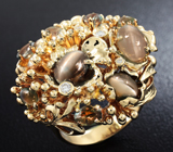 Массивное золотое кольцо с александритами 4,84 карат и бриллиантами ЗАКАЗ Золото
