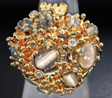 Массивное золотое кольцо с александритами 4,84 карат и бриллиантами ЗАКАЗ Золото
