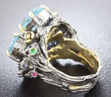 Серебряное кольцо с топазами, сапфирами и гранатами Серебро 925
