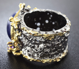 Серебряное кольцо с насыщенно-синим сапфиром 16 карат и аметистами Серебро 925