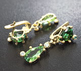 Золотые серьги с зелеными турмалинами 3,82 карат и сине-зелеными бриллиантами Золото