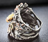 Серебряное кольцо с кристаллический эфиопский опал и диопсидами Серебро 925