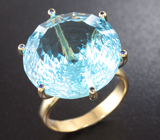 Золотое кольцо с топазом авторской огранки 22,55 карат и синими сапфирами Золото