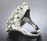 Серебряное кольцо с голубыми топазами, синими сапфирами и цаворитами Серебро 925