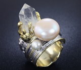 Серебряное кольцо с жемчугом и кристаллом кварца Серебро 925