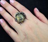 Серебярное кольцо с рутиловым кварцем и гранатами Серебро 925