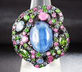 Великолепное черненое серебряное кольцо с кианитом, диопсидами, синими и пурпурными сапфирами Серебро 925