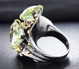 Серебряное кольцо с зелеными аметистами и мозамбикскими гранатами Серебро 925