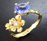 Золотое кольцо с танзанитами 1,72 карат и бриллиантом Золото