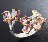 Серебряное кольцо с  рубеллитами и розовыми турмалинами и лавандовым сапфиром Серебро 925