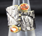 Серебряное кольцо с золотистыми сапфирами Серебро 925