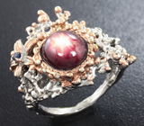 Серебряное кольцо cо звездчатым рубином и синим сапфиром Серебро 925