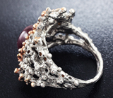 Серебряное кольцо cо звездчатым рубином и синим сапфиром Серебро 925