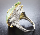Серебряное кольцо с рутиловым пренитом и цаворитами Серебро 925