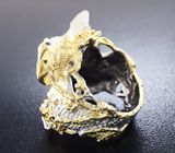 Серебряное кольцо с кристаллом кварца и синими сапфирами Серебро 925