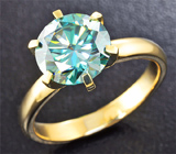 Золотое кольцо с синим муассанитом 2,31 карат Золото