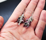 Серебряные серьги-гроздья с разноцветными турмалинами Серебро 925