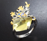 Серебряное кольцо с лимонным цитрином, танзанитами и синими сапфирами Серебро 925