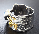 Серебряное кольцо с кристаллическим черным опалом и цаворитами Серебро 925
