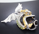 Серебряный кулон «Дракон» с дымчатым кварцем и цаворитами Серебро 925