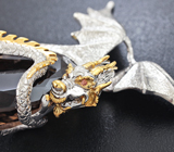 Серебряный кулон «Дракон» с дымчатым кварцем и цаворитами Серебро 925