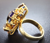 Серебряное кольцо с дымчатым кварцем, аметистами и разноцветными сапфирами Серебро 925