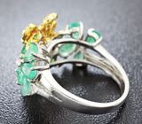Прелестное серебряное кольцо с изумрудами, цаворитами гранатами и сапфирами Серебро 925