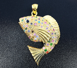 Серебряный кулон «Чудо-рыба» с аметистами, сапфирами, танзанитами. рубинами и цаворитами Серебро 925