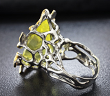 Серебряное кольцо с лимоным цитрином, сапфирами и мозамбикскими гранатами Серебро 925